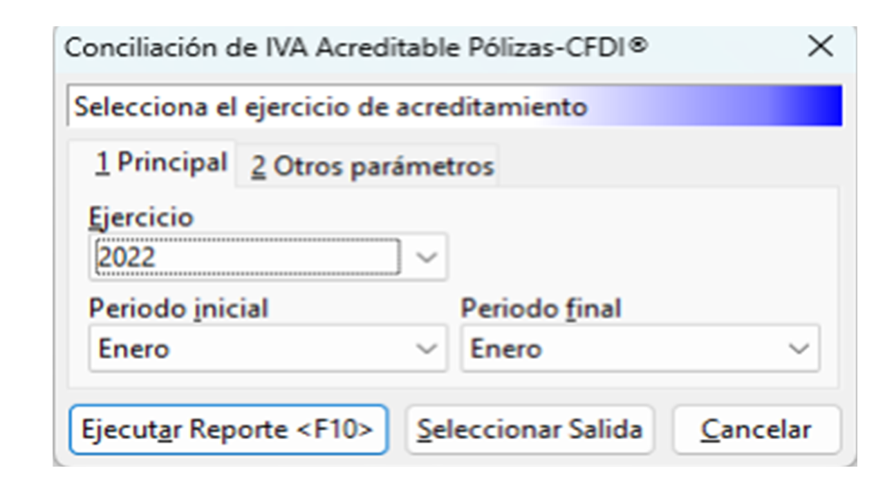 Ventana de filtros 